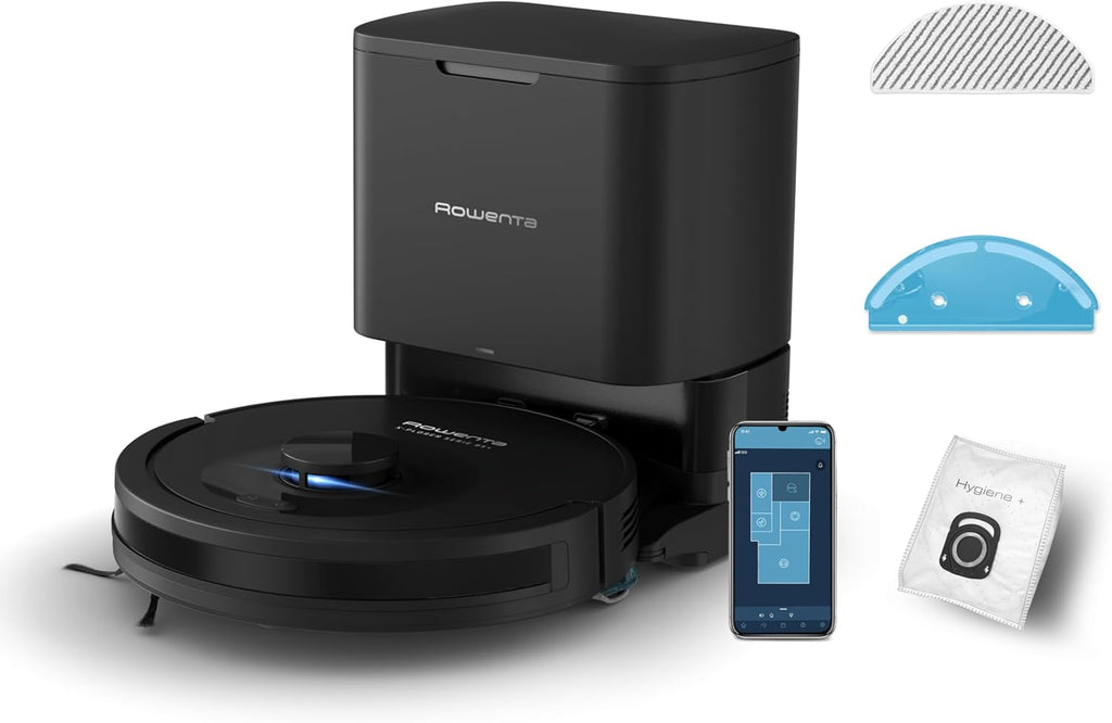 Rowenta X-PLORER Serie85+, Aspirateur robot laveur, 6000Pa, Détection laser 360°, Vidage automatique de la poussière, RR87D5FE, Noir