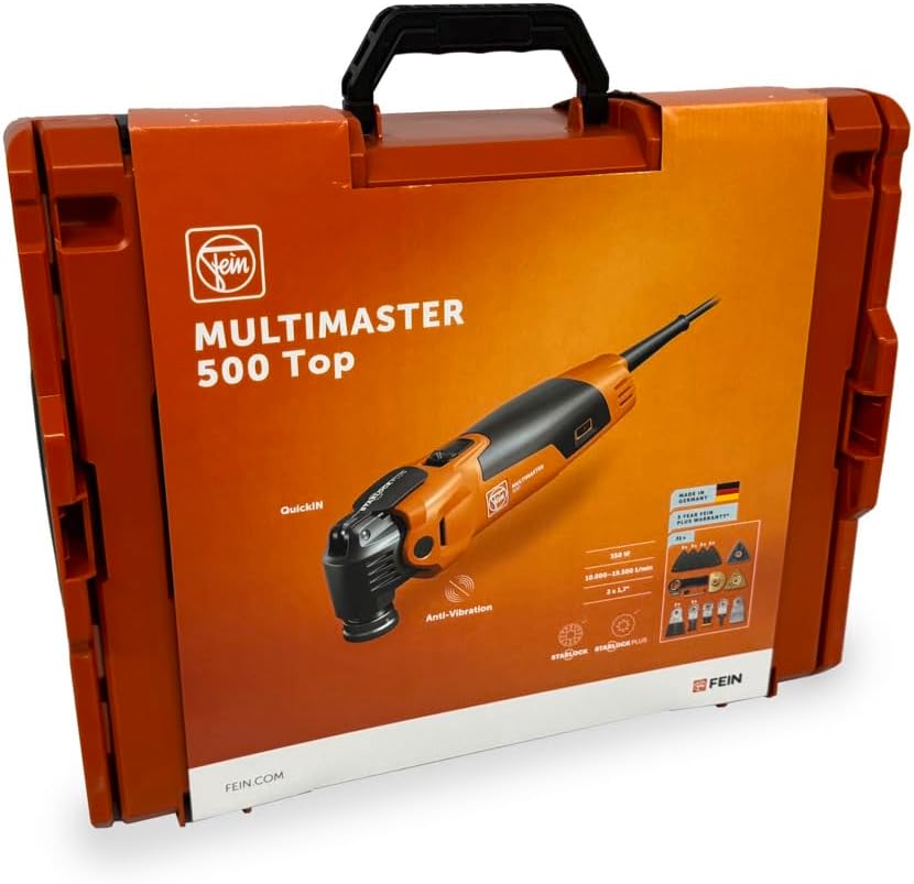 FEIN Multimaster MM 700 Max Top,MultiTool puissant rapide avec plus de 60 accessoires, Motor FEIN 450 W, système anti-vibration, Porte-outil StarlockPlus, Changement d’accessoire QuickIN