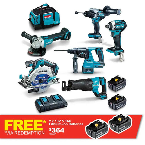 18V BRUSHLESS 6 PIECE 2 X 5.0AH COMBO KIT DLX6109TX1