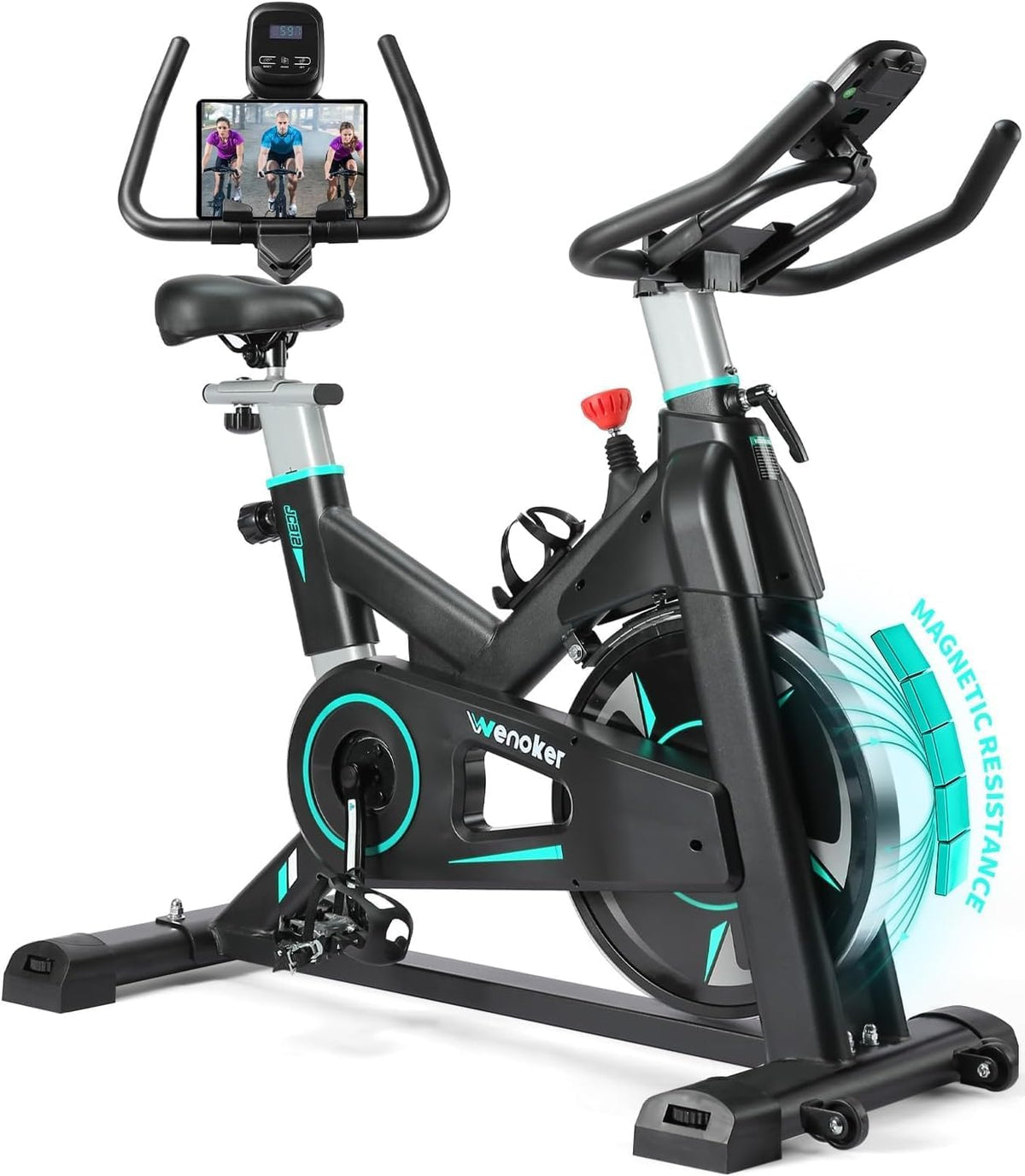 WENOKER Vélo d'appartement, résistance magnétique, vélo d'intérieur avec silencieux, volant d'inertie lourd et écran LCD amélioré