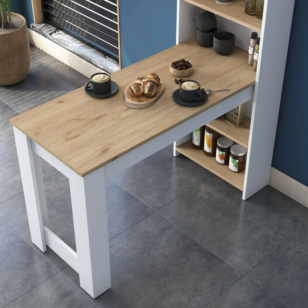 Dmora - Table Fixe Talitha, étagère de Cuisine, Console pour Salle à Manger, étagère rectangulaire Fixe, 120x54h154 cm, Noyer et Blanc