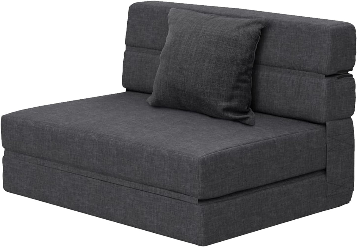 ANONER Canape Lit 1 Place, Canapé de Sol Convertible en Mousse à Mémoire de Forme & Oreiller, Canape Une Place Lit pour Chambre Salon, Matelas Pliant Sofa Gris Foncé