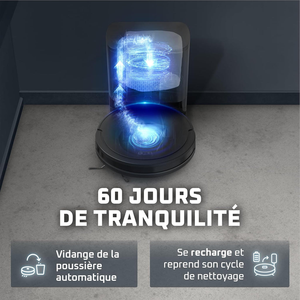 Rowenta X-PLORER Serie85+, Aspirateur robot laveur, 6000Pa, Détection laser 360°, Vidage automatique de la poussière, RR87D5FE, Noir