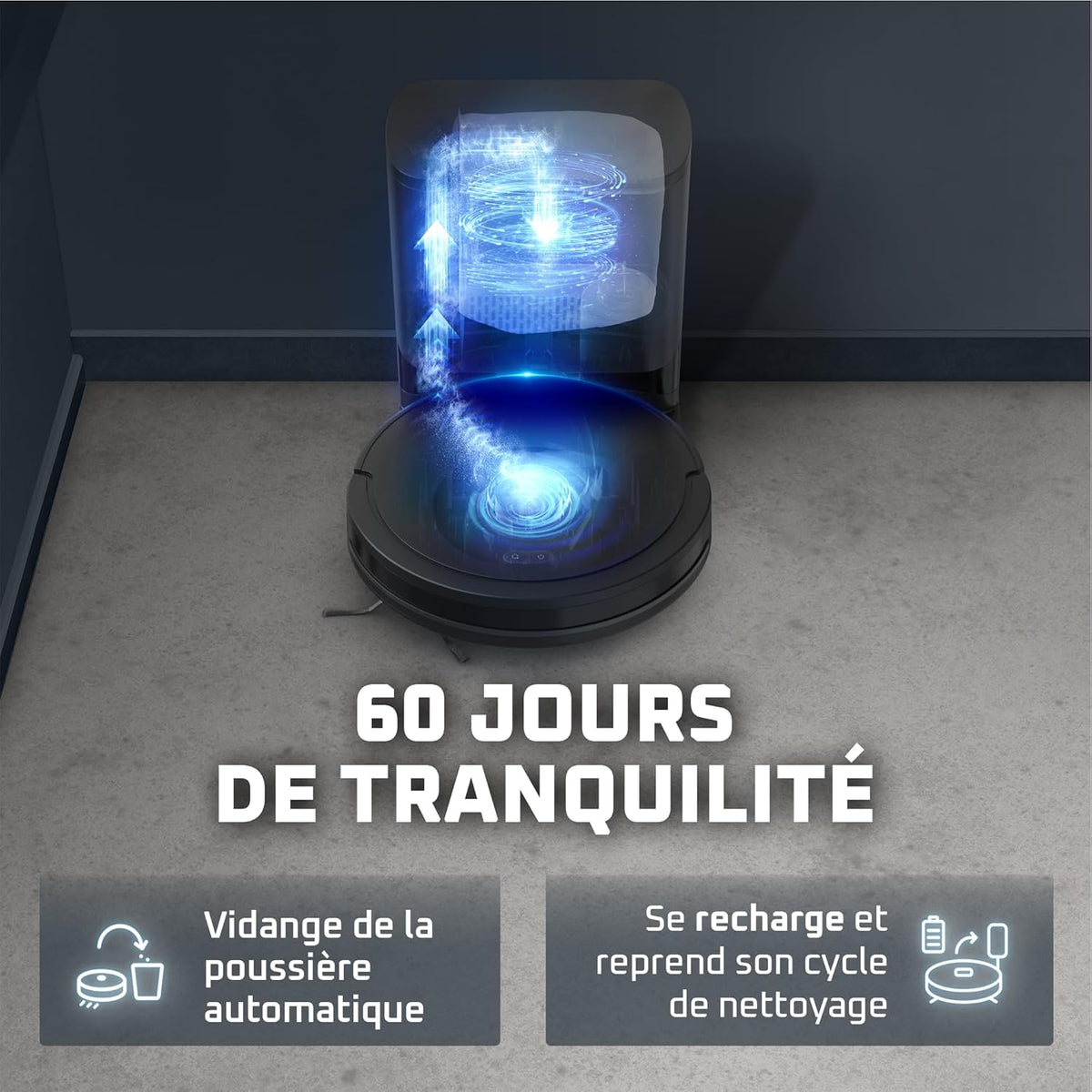 Rowenta X-PLORER Serie85+, Aspirateur robot laveur, 6000Pa, Détection laser 360°, Vidage automatique de la poussière, RR87D5FE, Noir