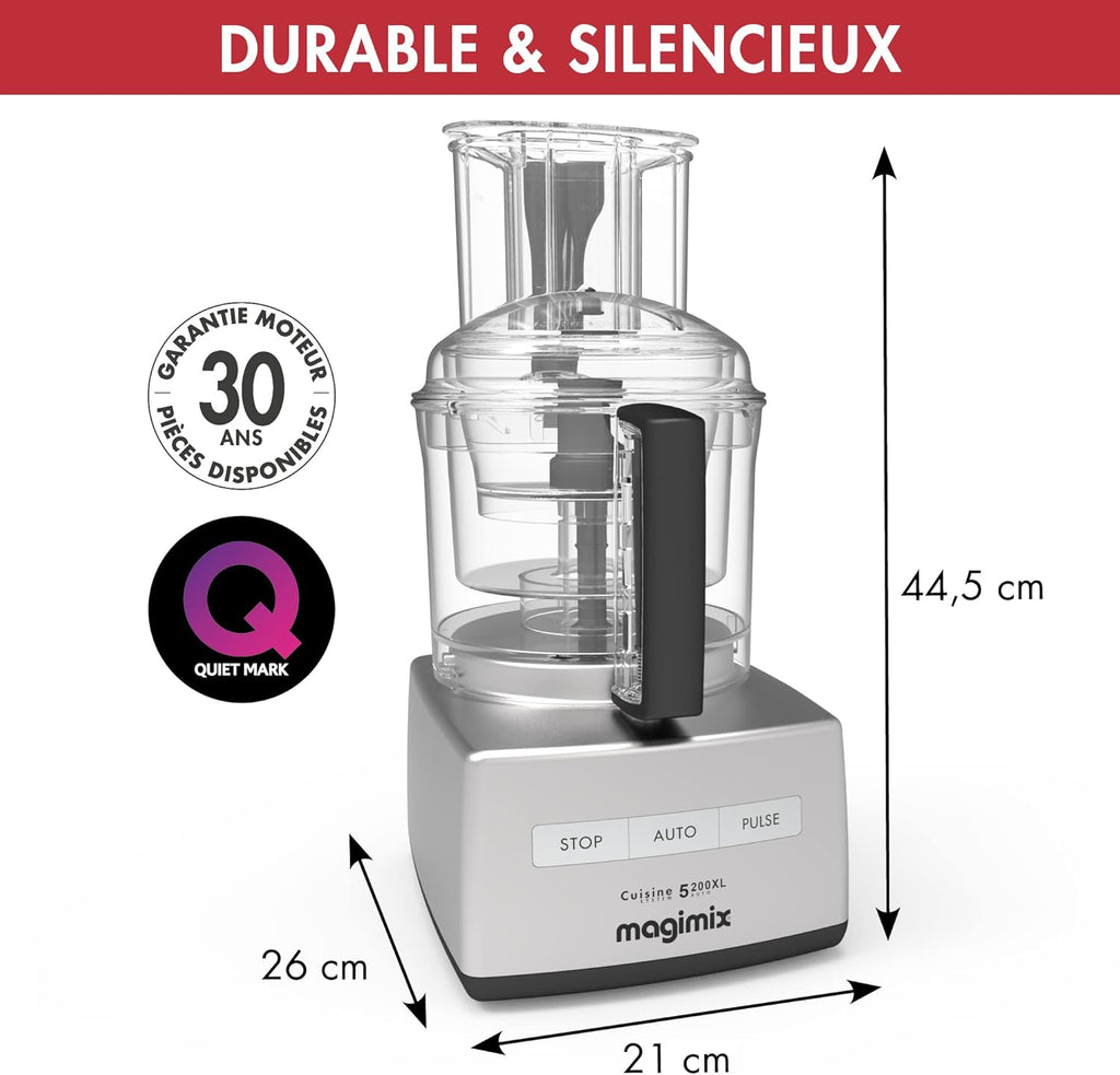 Magimix Robot de Cuisine Multifonction CS 5200 XL - Hachoir, Blender, Presse Agrumes - Bol 3,6L - Fabriqué EN FRANCE - Chrome brillant