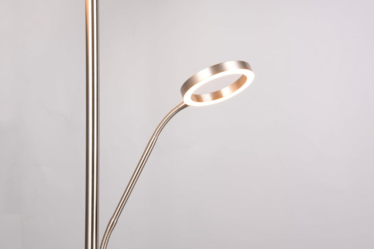 Trio Leuchten Lampadaire LED WILLIS 449510207, Métal Nickel mat, 39 + 5,5 Watt LED, Couleur de la lumière réglable, Dimmable