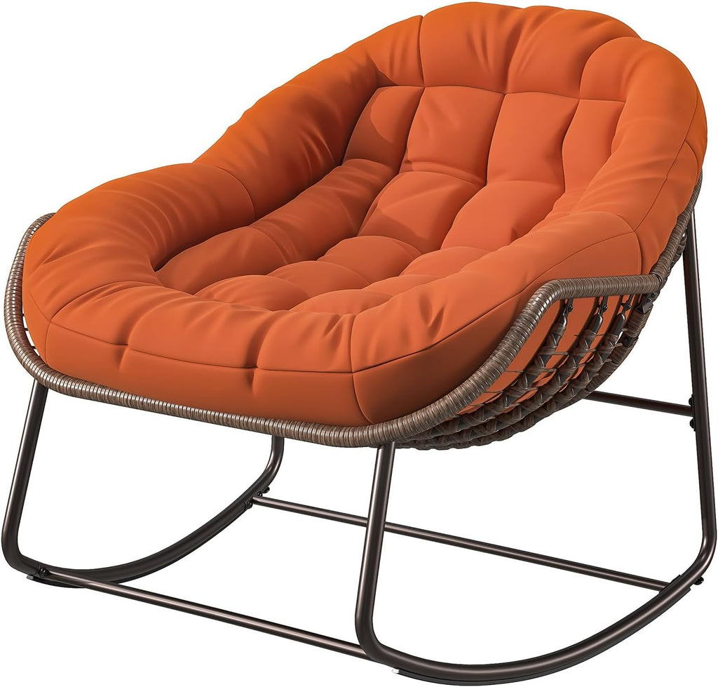 FCSQIU Chaise à bascule en rotin imperméable extérieur,Chaise de loisirs avec coussin épais pour intérieur,Fauteuil à bascule pour jardin,chambre à coucher,salon