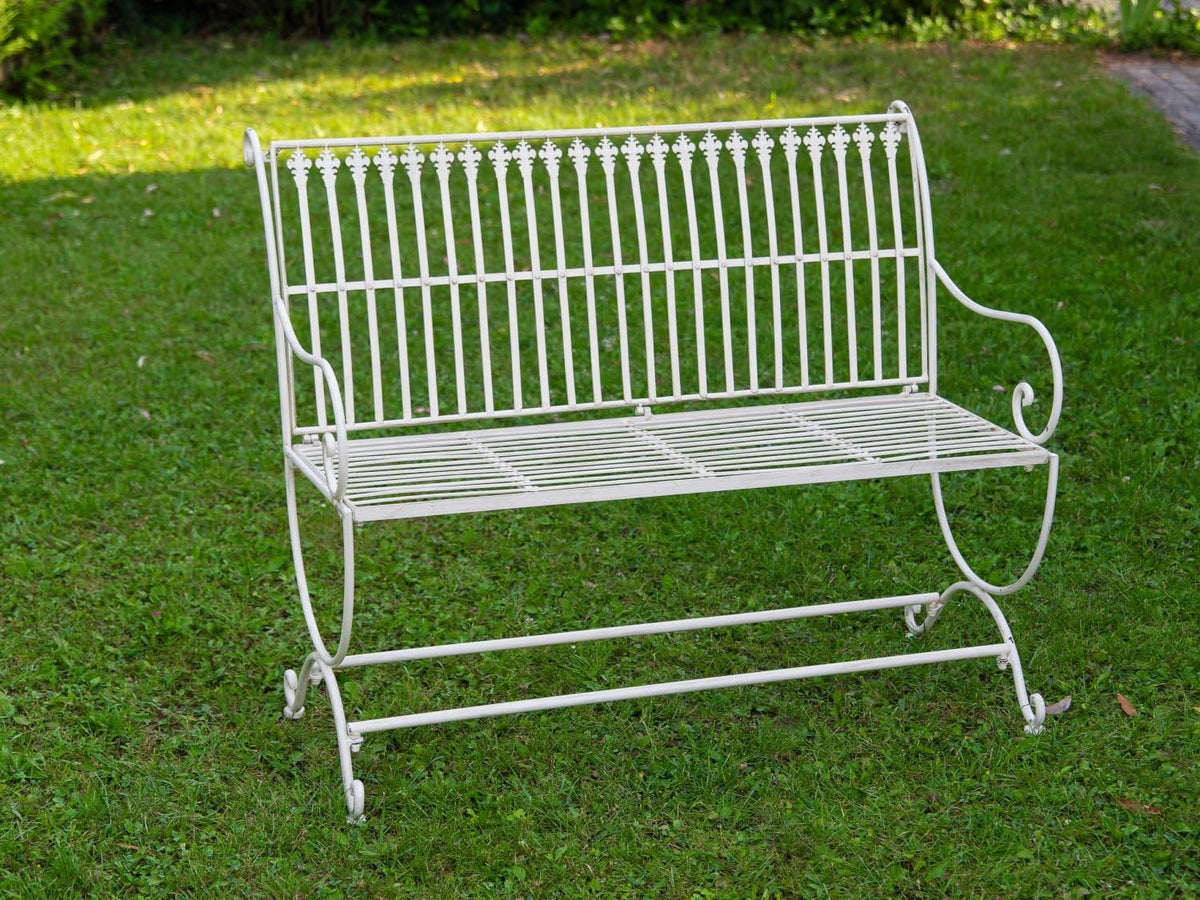 aubaho Banc pour Jardin en Fer forgé - Style Antique - Motif Fleur de lys - Blanc