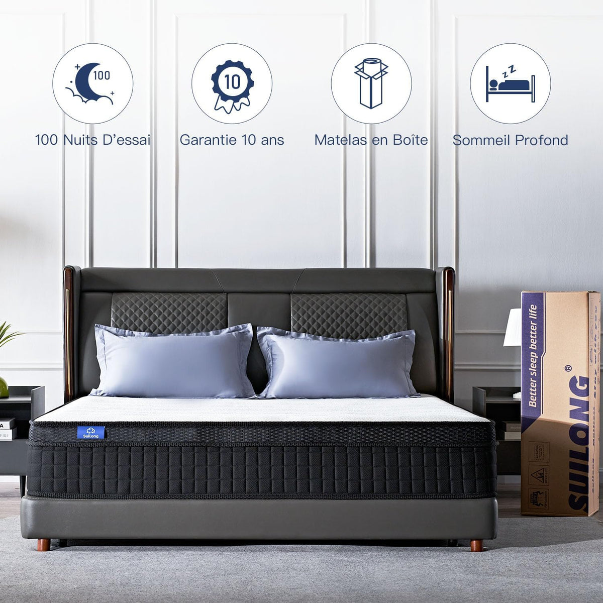 SuiLong Matelas Hybrid 160x200, 25cm Épaisseur, Ressorts Ensachés Mousse à Mémoire de Forme, Confort Mi-Ferme, Multicouches Extra Confort 7 Zones, Oeko-tex