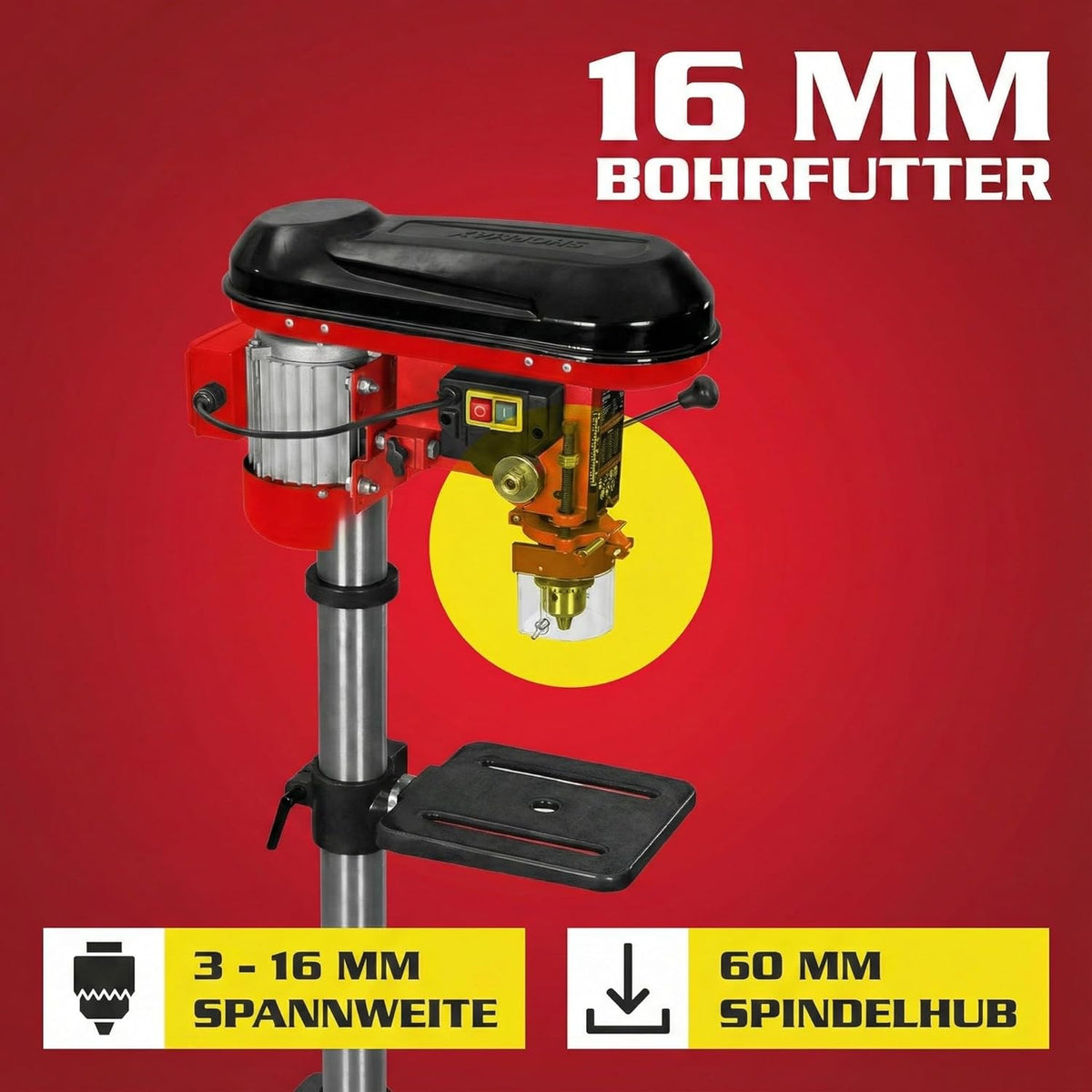 Hecht Perceuse à colonne avec puissance de 600 W - 12 niveaux de vitesse - Table de perçage orientable et réglable en hauteur
