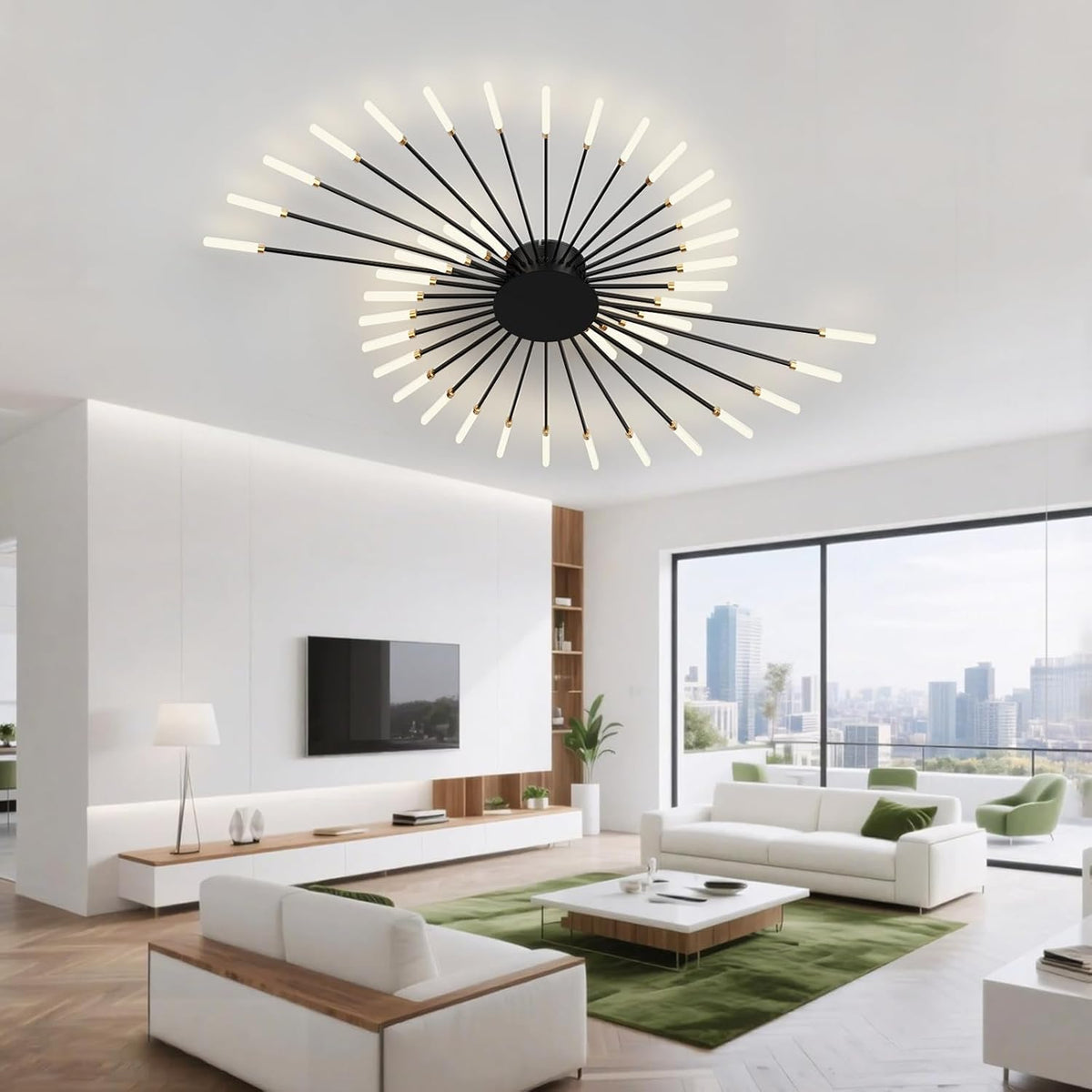 RRBEST Plafonnier LED Moderne Pour Salon,Acrylique Luminaire Plafonnier,Intérieur Design lampes de décoration pour salon chambre à coucher et salle à manger Noir,42 Tête