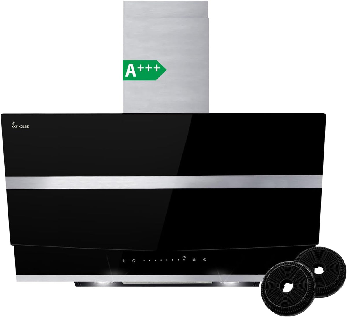 Hotte aspirante cuisine 80 cm Hotte Murale Inclinées acier inoxydable verre noir arrête automatiquement Opération tactile HERMES8005S