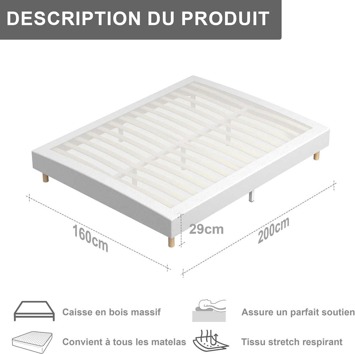 TEENO Mémoire Ensemble Composè, Matelas en Mousse 140x190x32 cm+Sommier tapissier volige,9 Pieds Inclus,Ensemble Matelas et sommier