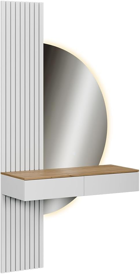 Vicco Coiffeuse Melina, Blanc/chêne, 100cm avec Miroir LED