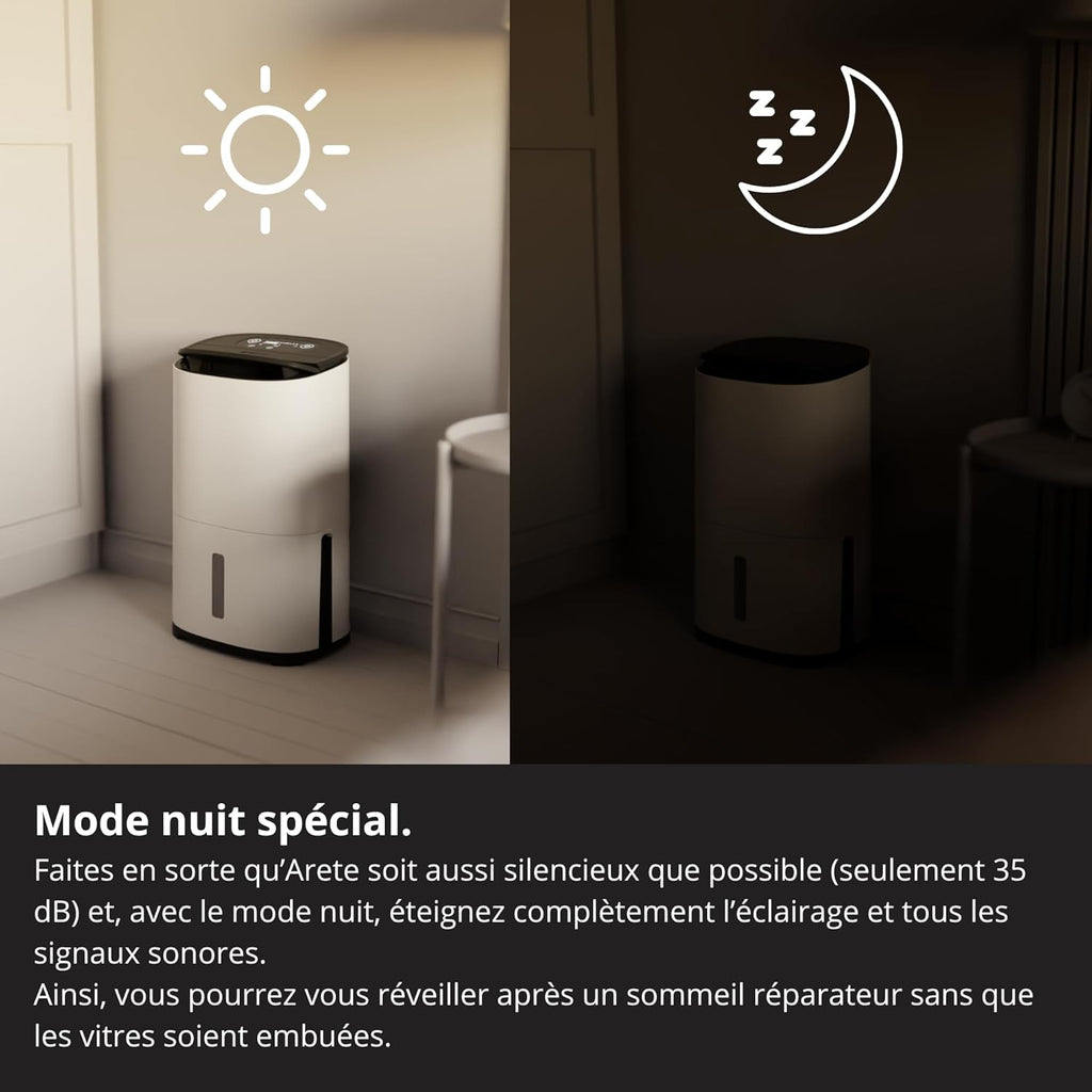Meaco MeacoDry Arete Two Déshumidificateur et purificateur d'air ultra silencieux pour maisons, caves, chambres à coucher, garages 20 l