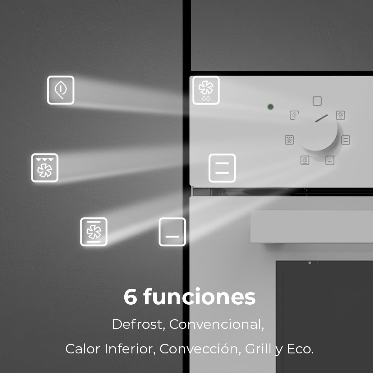 Cecotec Four Encastrable Multifonctions Bolero Hexa M236000 Glass White Time A. 70L, 6 Fonctions,Minuterie,classe A, 2800W, Steam Base XXL, Steam Assist, Cooling Fan, Defrost, Convection,Triple Glass
