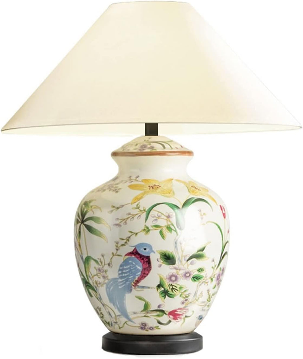 GLigeT Parfait Lampe de table en céramique à motif fleurs et d'oiseaux, lampe décoration d'intérieur, chevet pratique for chambre coucher Décor