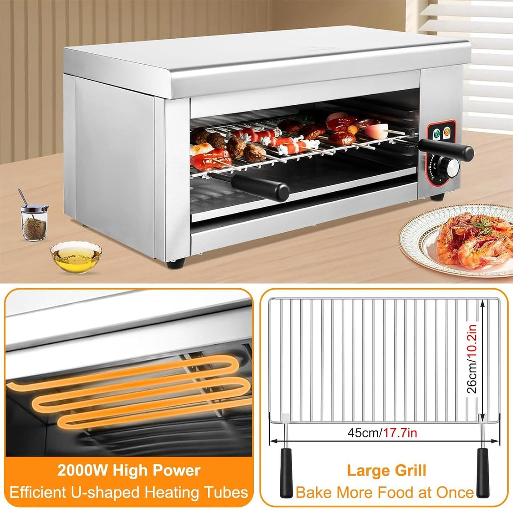 Grill Électrique À 4 Niveaux Réglables, 2000W - Capacité 30L, Thermostat 50-300C, Fonction Plancha, Cuisson Sans Fumée, Idéal Famille Raclette, Légumes, Viandes