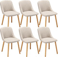 Goeurvant Lot de 6 Chaise Beige Salle a Manger Pieds Bois Chaises de Salon Chaises de Cuisine en Polyester avec Dossier pour Salon