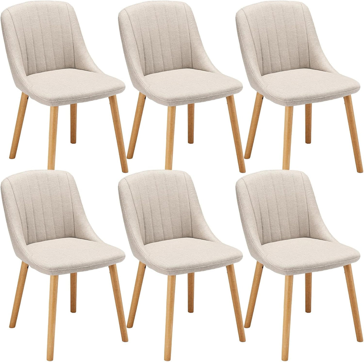 Goeurvant Lot de 6 Chaise Beige Salle a Manger Pieds Bois Chaises de Salon Chaises de Cuisine en Polyester avec Dossier pour Salon