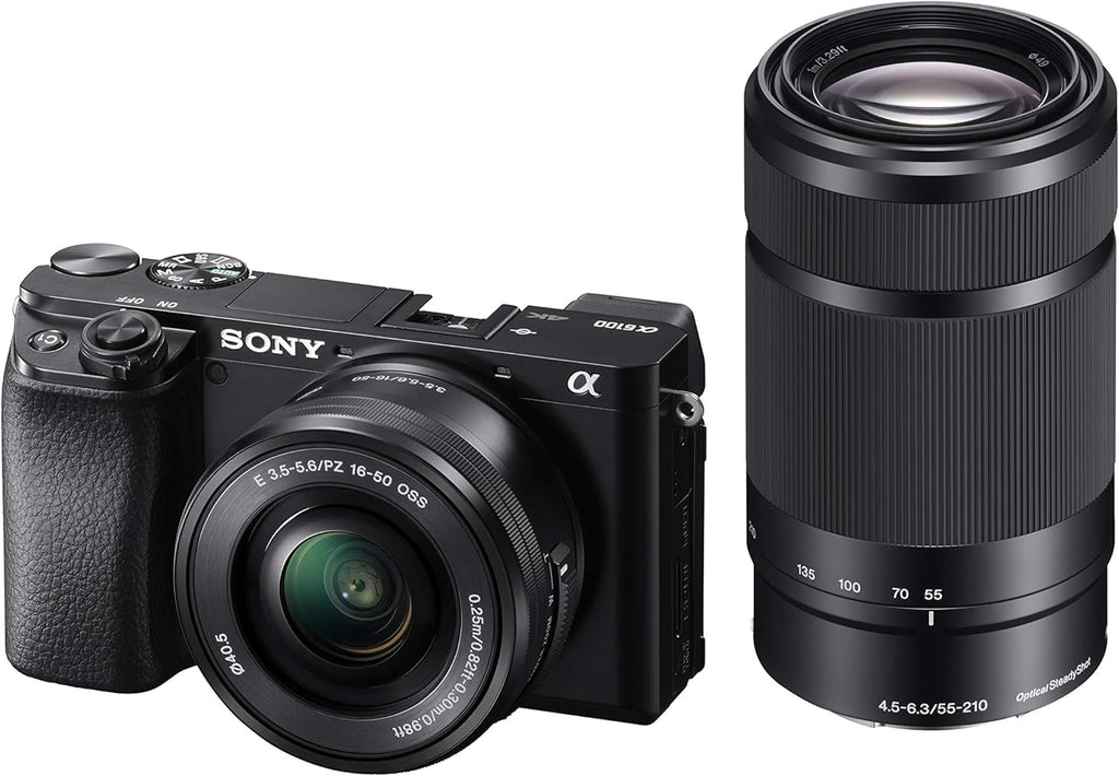 Alpha 6100 | Appareil Photo Numérique Hybride APS-C en kit Objectifs Zoom E 16-50mm f/3.5-5.6 PZ OSS et E 55-210mm f/4.5-6.3 OSS (AF en 0.02s, Suivi des Yeux, Vidéo 4K, Ecran Selfie Vlogging)