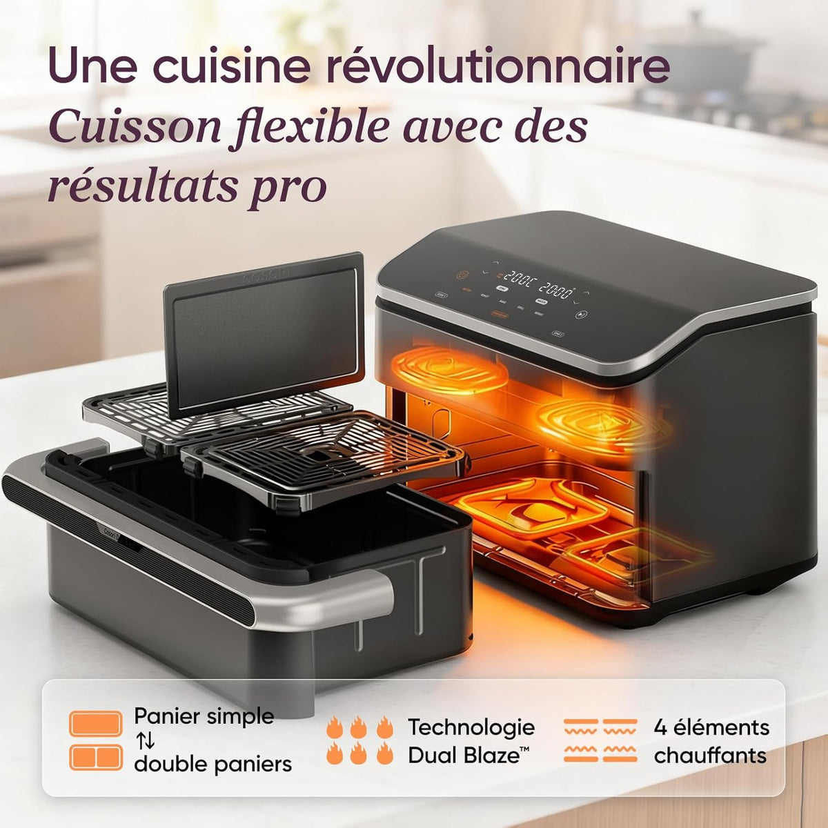 COSORI Air Fryer 10L Twinfry, Friteuse sans Huile Double Résistance, Airfryer à Dual Zone Avec Séparateur Amovible, 5-en-1, Grande Capacité, Cuisson optimale, 40C-240C, Contrôle Smart via App