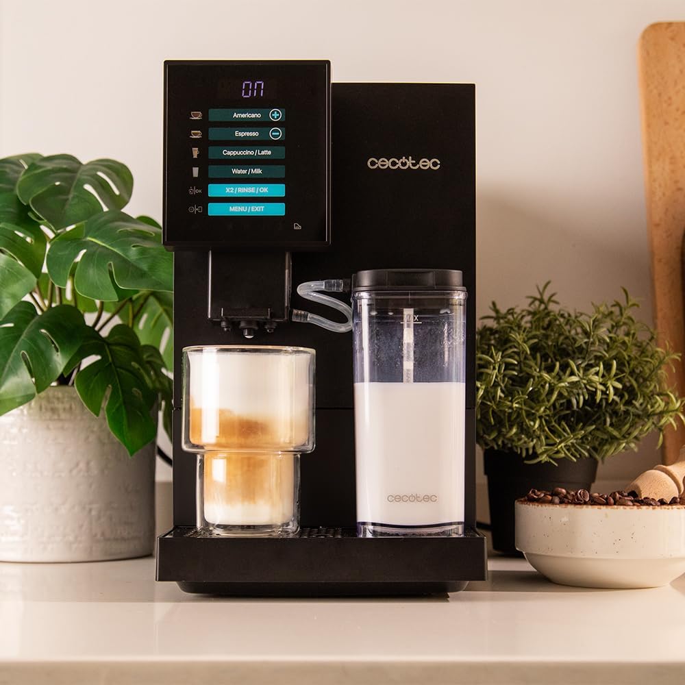 Cecotec Cafetière Superautomatique Cremmaet Compactccino. 1350 W, Thermoblock, Pompe à Pression de 19 bars, Système Plug&Play, Réservoir de Café avec Moulin Intégré, Nettoyage Automatique