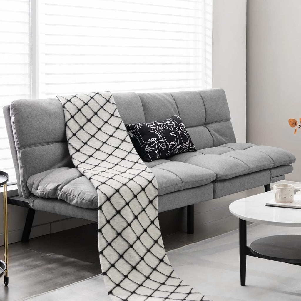 COSTWAY Canapé-Lit Convertible 5 en 1 avec Dossier et Accoudoirs Réglables, Canapé Futon 3 Places en Mousse à Mémoire, Pieds Métalliques, pour Petits Appartements, Salon, Bureau, Charge 273 kg (Gris)