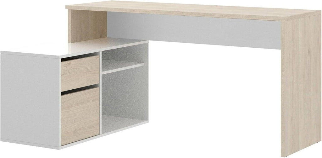Dmora Scrivania Gardena, Positions pour Bureau ou Chambre d'enfant, Table d'étude d'angle Multi-usages, 139 x 92 x 75 cm, Bois, Chêne Blanc