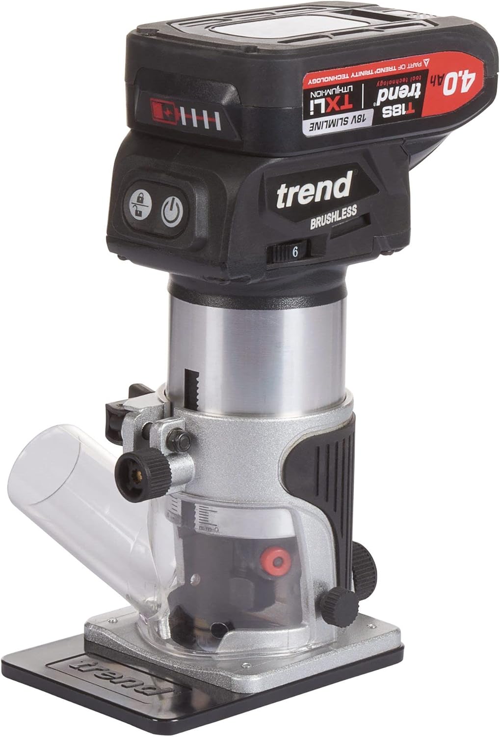 Trend Kit de défonceuse sans balais T18S 18V 8mm 1 batterie 4Ah et chargeur rapide , T18S/R14K1/E