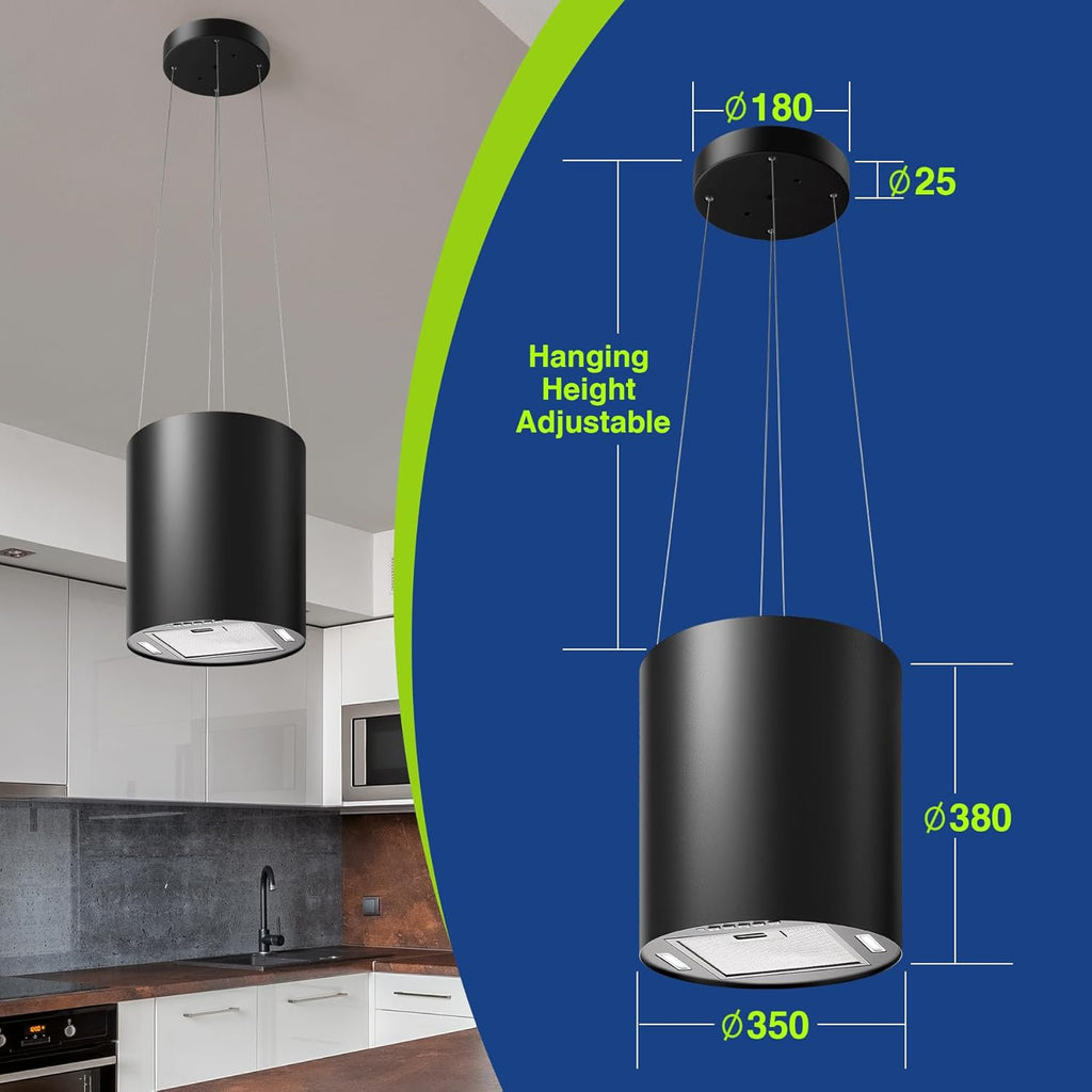 SNDOAS Hotte Aspirante, Hotte Suspendue 35cm avec 2 Filtres à Charbon, Débit d'Air Puissant 700 m3/h, 3 Vitesses, Arrêt Retardé 5 minutes , Éclairage LED, Noire