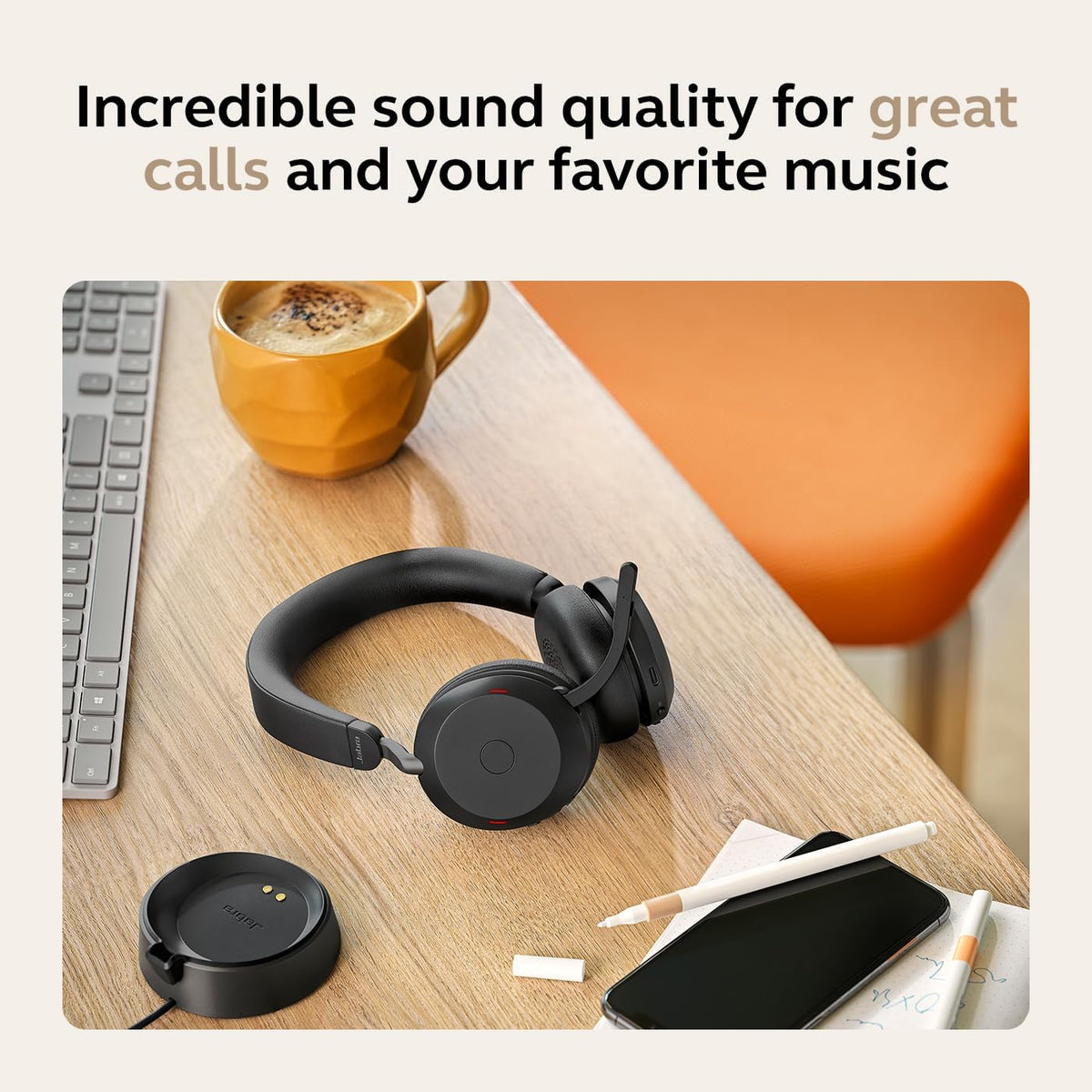 Jabra Evolve2 75 Wireless PC Headset with 8-Microphone Technology - Dual Foam Stereo Headphones with adjustable Advanced Active Noise Cancellation, USB-C Bluetooth Adapter and UC Compatibility - Black