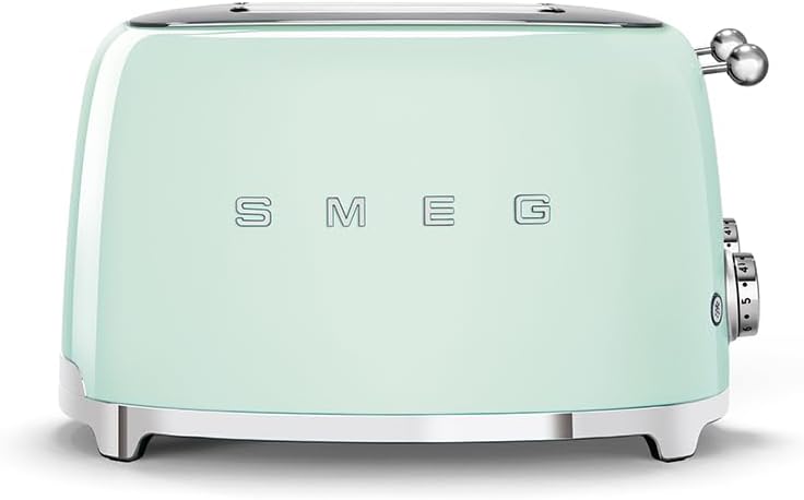 Smeg, Grille-pain 4 Tranches TSF03PGEU, 4 Fentes 36 mm, 6 Niveaux de Brunissage, Fonction Chauffage, Décongélation et Bagel, Éjection Automatique du Pain, 2 Ramasse Miettes, 2000 W, Vert Pastel