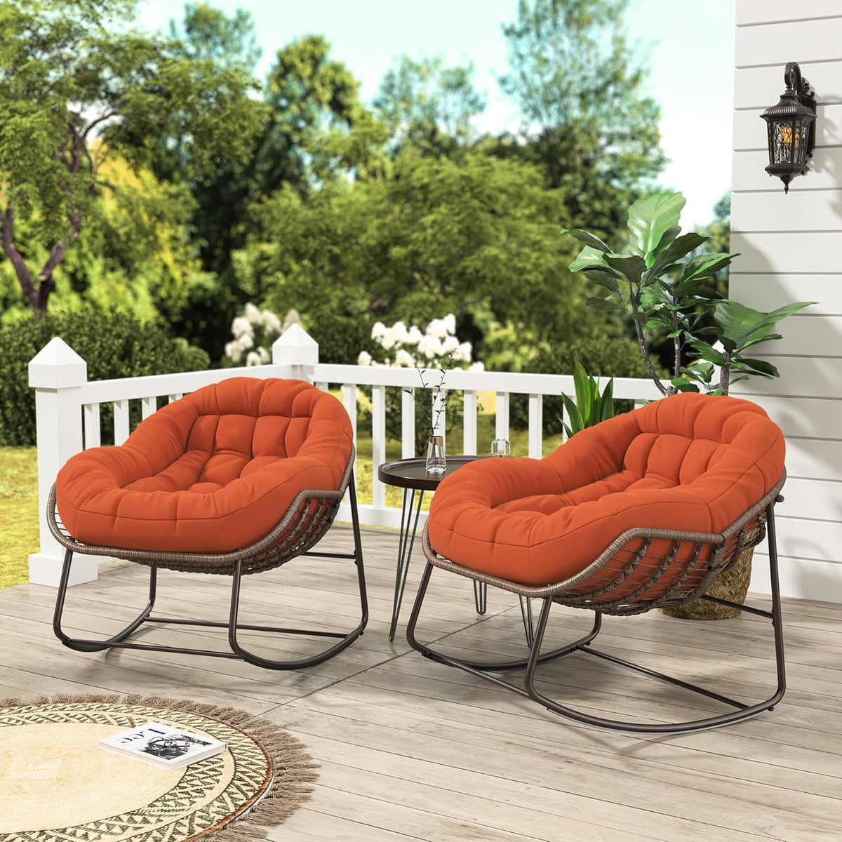 belupai Fauteuil à bascule en forme d'œuf en osier avec rembourré, cadre en métal, pour extérieur et intérieur, jusqu'à 113 kg orange