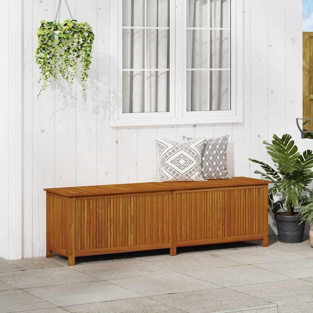 vidaXL Bois d'Acacia Solide Boîte de Rangement de Jardin Banc de Stockage Boîte d'Oreillers Coussins Couverture Extérieur 200x50x58 cm