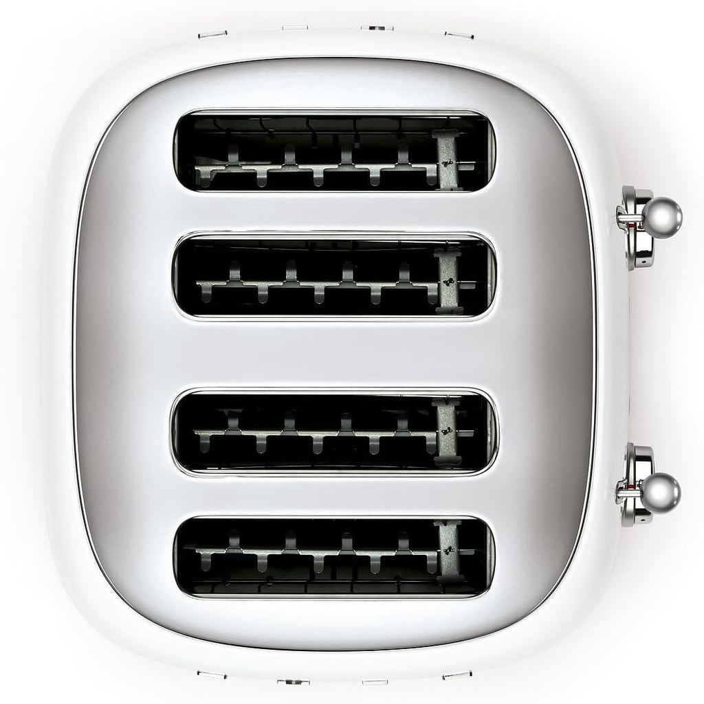 Smeg, Grille-pain 4 Tranches TSF03WHEU, 4 Fentes 36 mm, 6 Niveaux de Brunissage, Fonction Chauffage, Décongélation et Bagel, Éjection Automatique du Pain, 2 Ramasse Miettes, 2000 W, Blanc