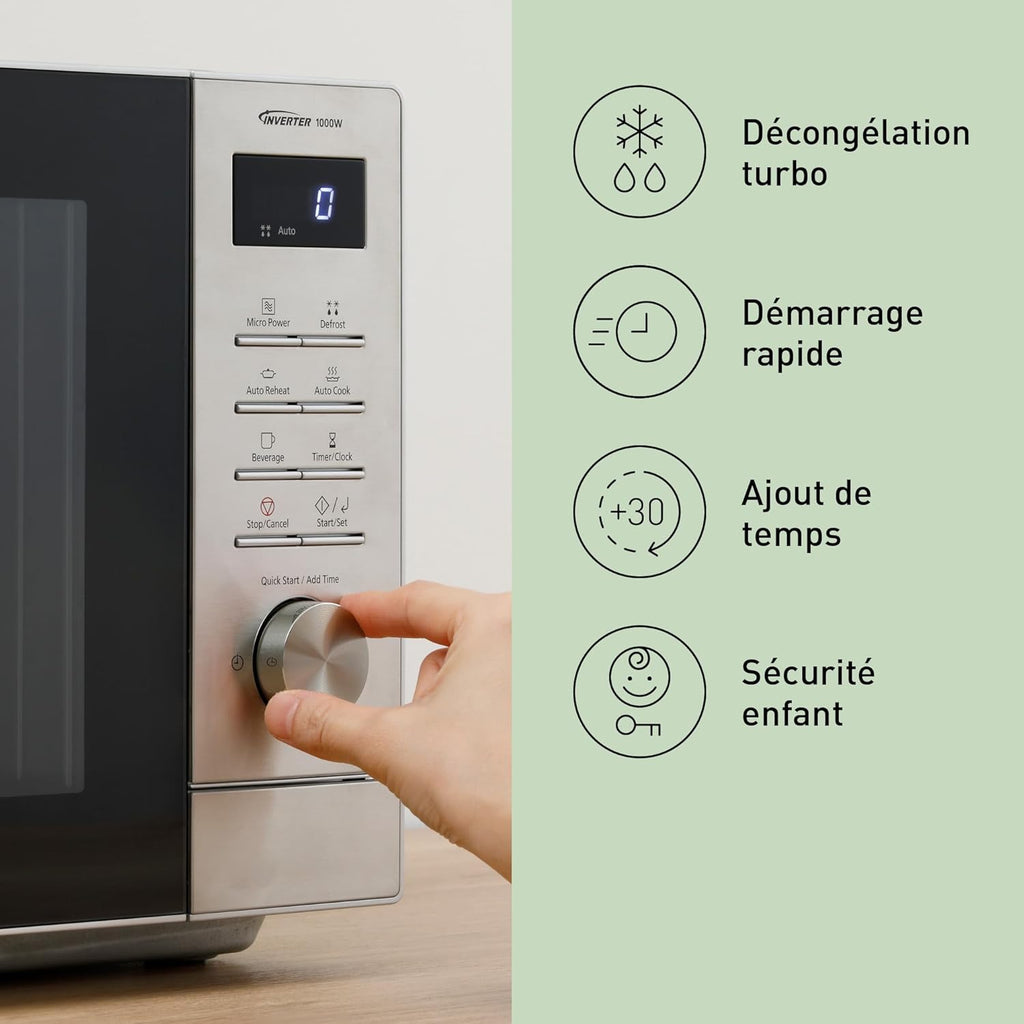 Panasonic NN-SD36QSEPG 29L Four à Micro-Ondes Solo en acier inoxydable, 1000W, Décongélation Automatique, 11 Programmes Automatiques, Molette