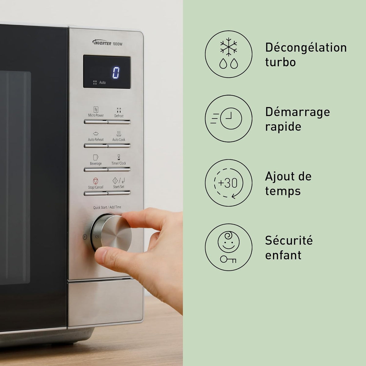 Panasonic NN-SD36QSEPG 29L Four à Micro-Ondes Solo en acier inoxydable, 1000W, Décongélation Automatique, 11 Programmes Automatiques, Molette