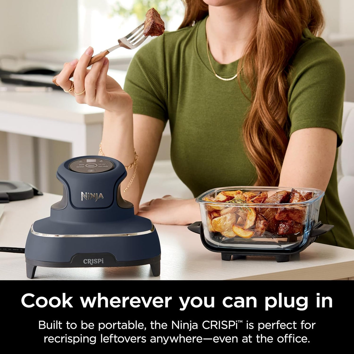 Ninja Crispi Friteuse à air, passe au micro-ondes, au congélateur et au lave-vaisselle, système de cuisson portable en verre non toxique, récipient en verre de 1,5 l et 6 tasses avec couvercles
