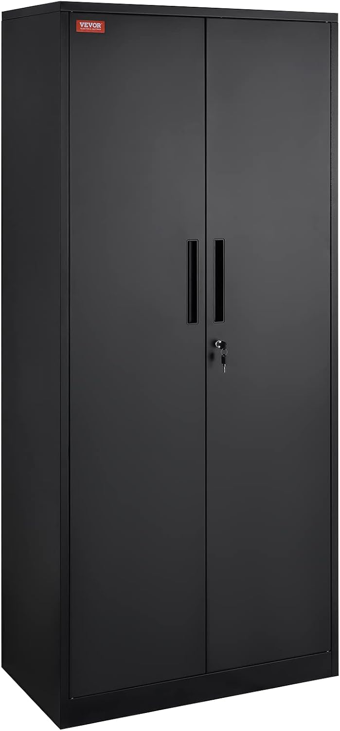VEVOR Armoire de rangement en métal, armoire de rangement verrouillable en acier avec 2 portes magnétiques et 4 étagères réglables, armoire en métal de 180,7 cm, capacité de 90,7 kg par étagère avec 3