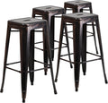 Flash Furniture Meubles Flash Tabouret de Bar en métal coloré pour Restaurant, Acier galvanisé, Plastique, Noir/doré Antique, Lot de 4