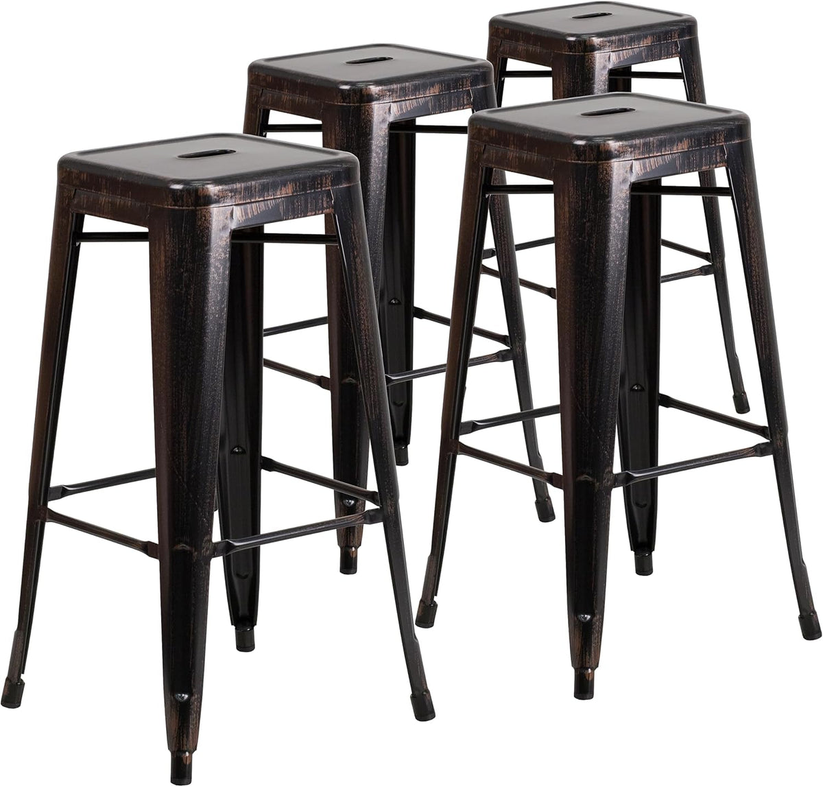 Flash Furniture Meubles Flash Tabouret de Bar en métal coloré pour Restaurant, Acier galvanisé, Plastique, Noir/doré Antique, Lot de 4