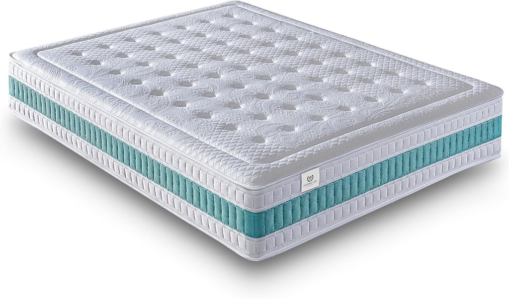 NATURELITS Matelas 180X200 cm Ferme Moyenne Haut Confort Double Hiver Été Noyau à Ressort Ensaché Ressorts Ensachés Mousse à Mémoire Couleur Gris Serene Hybrid Épaisseur 30 cm