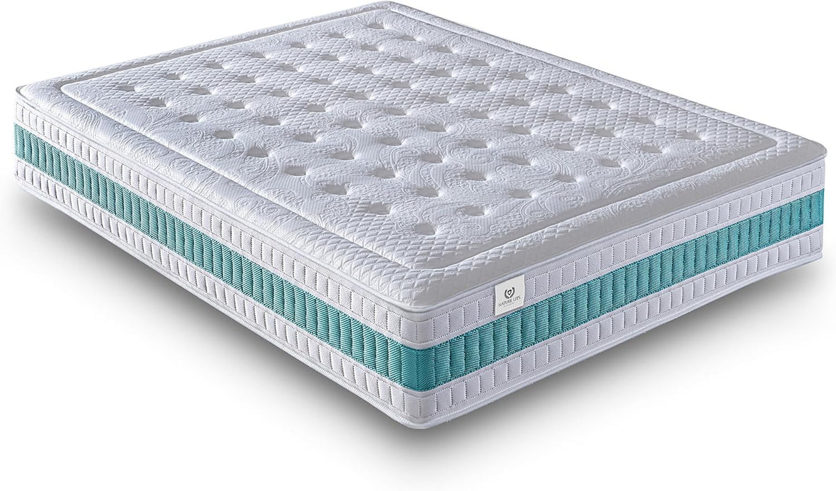 NATURELITS Matelas 180X200 cm Ferme Moyenne Haut Confort Double Hiver Été Noyau à Ressort Ensaché Ressorts Ensachés Mousse à Mémoire Couleur Gris Serene Hybrid Épaisseur 30 cm