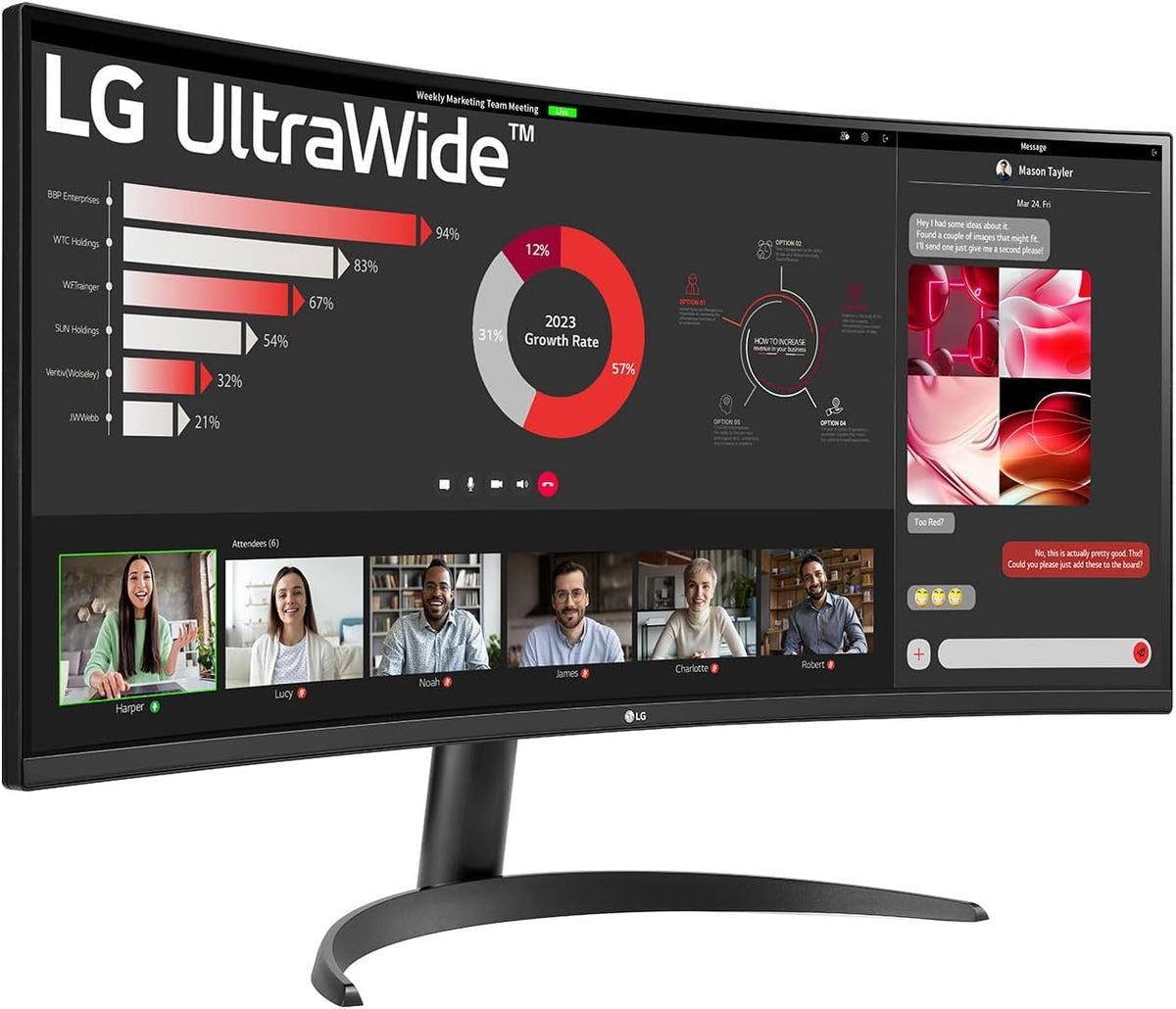 LG UltraWide 34WR50QK-B Ecran PC Ultra Large 34" - Dalle VA résolution QHD (3440 x 1440), 5ms GtG 100Hz, HDR 10, sRGB 90 pour cent (CIE1931), inclinable, Mode Portrait