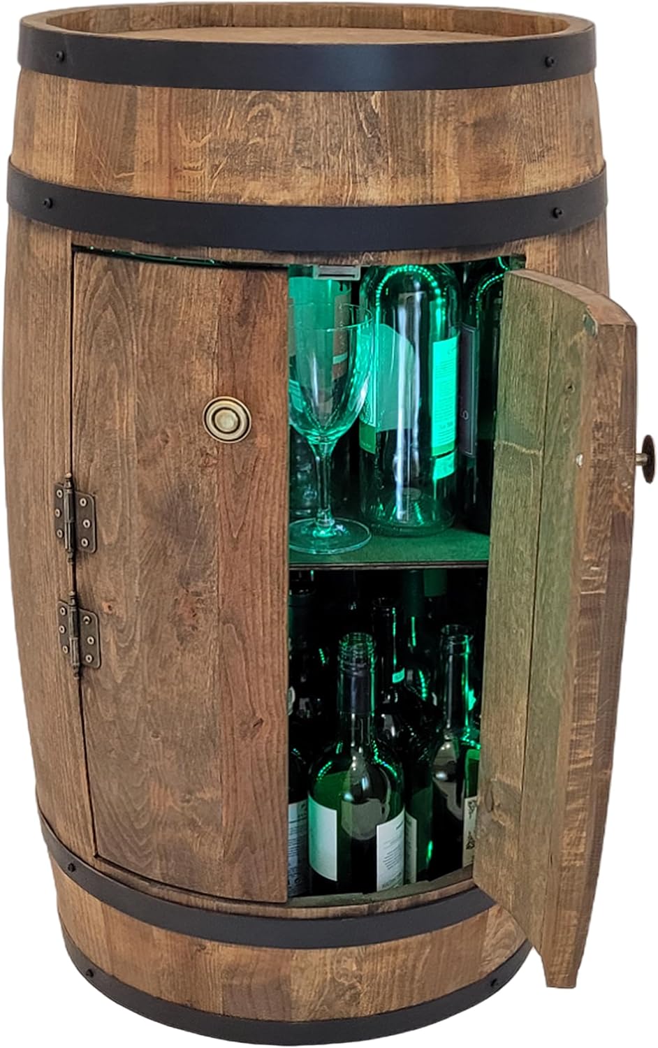 weeco Tonneau en Bois avec LED RGB et Deux Étagères – Mini Bar avec Portes – Couleur Wenge, Brun Foncé – Dimensions 80x50cm