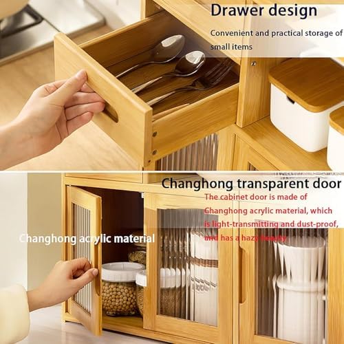 Meuble de rangement de cuisine multifonction avec portes et tiroirs, buffet élégant pour l'organisation de la vaisselle, des épices et des ustensiles, meuble de cuisine peu encombrant