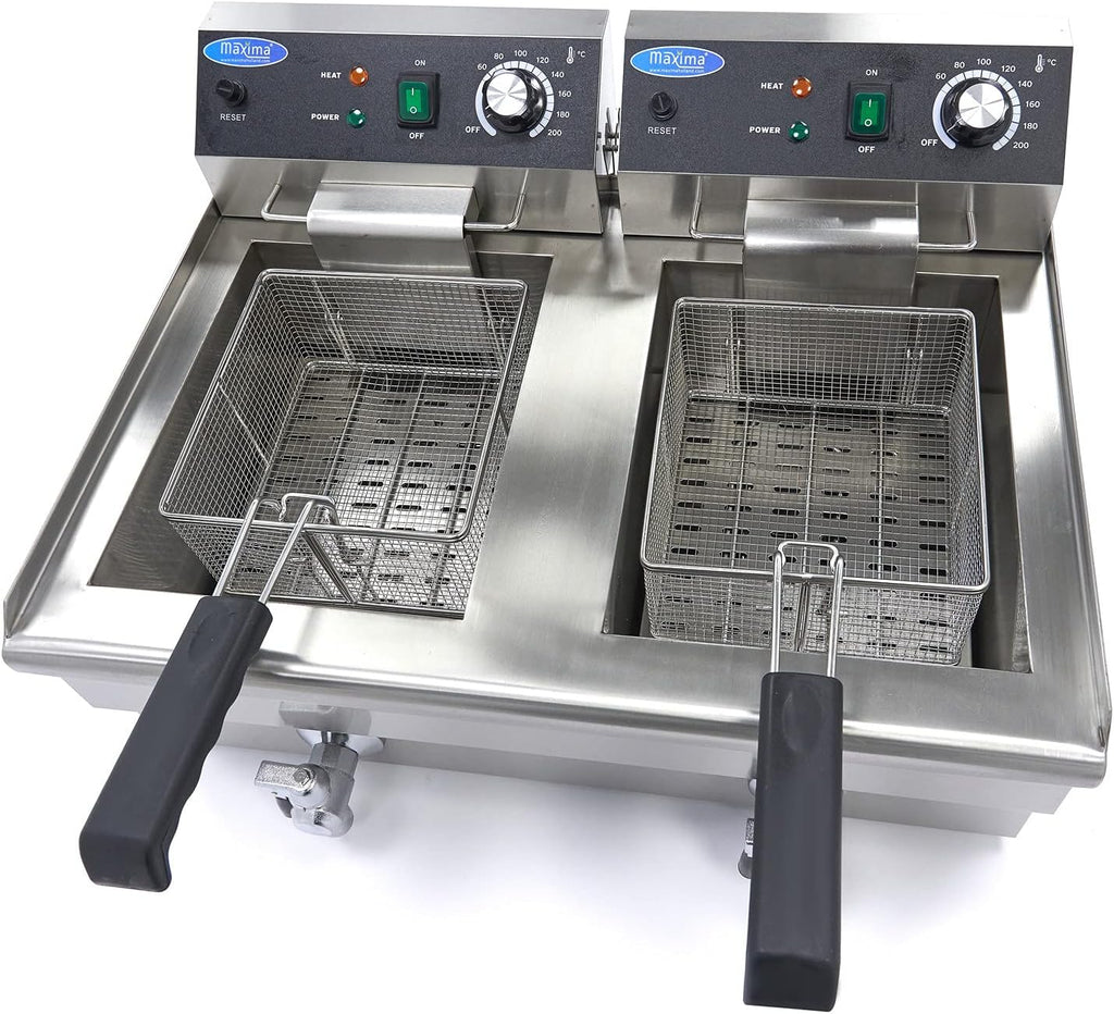 Friteuse 2x 13 L 2 Paniers avec robinet - Friteuse - Friteuse double traiteur - Inox - Professionnelle - 26 Litres