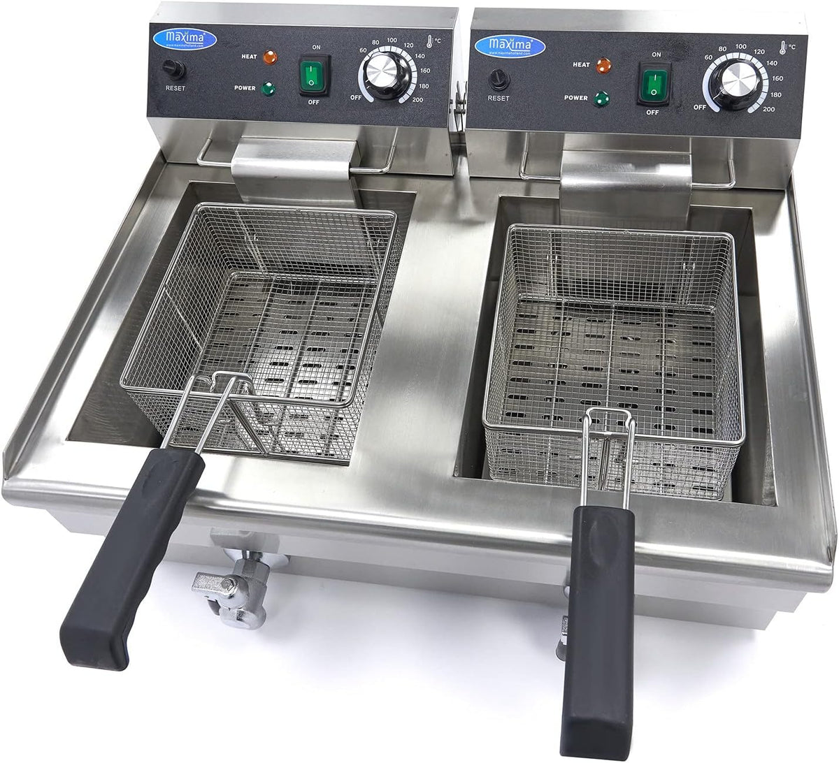 Friteuse 2x 13 L 2 Paniers avec robinet - Friteuse - Friteuse double traiteur - Inox - Professionnelle - 26 Litres