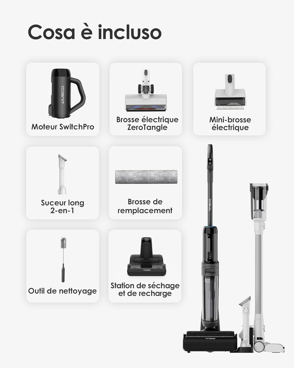 Tineco Floor One Switch S6 Nettoyeur de Sol, Aspirateur Laveur sans Fil 5-en-1, Séchage Flash en 5 Min, Auto-Nettoyage, Brosse ZeroTangle, Nettoyage Angles des 2 côtés